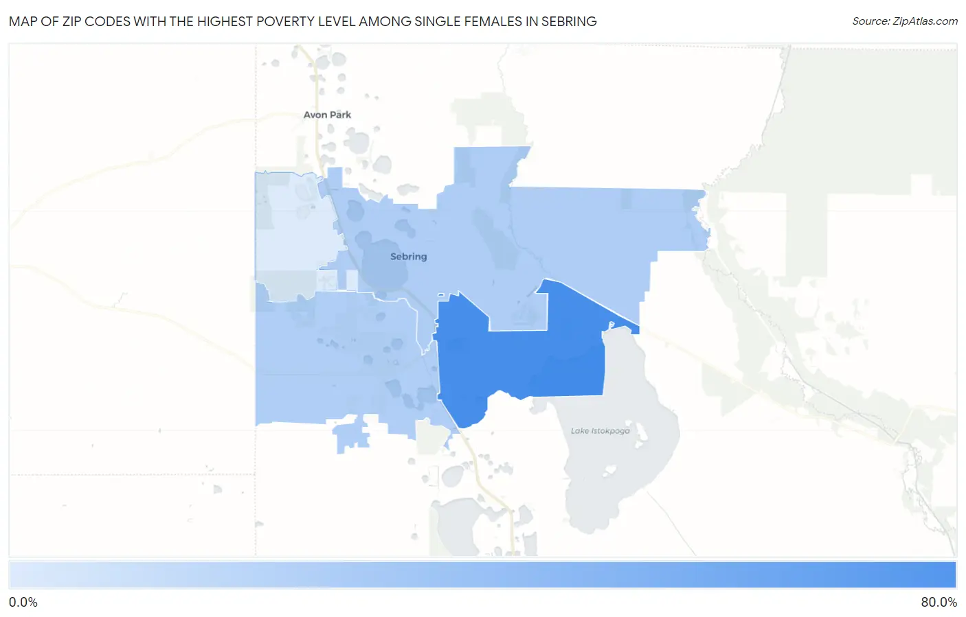 Zip Codes with the Highest Poverty Level Among Single Females in Sebring Map