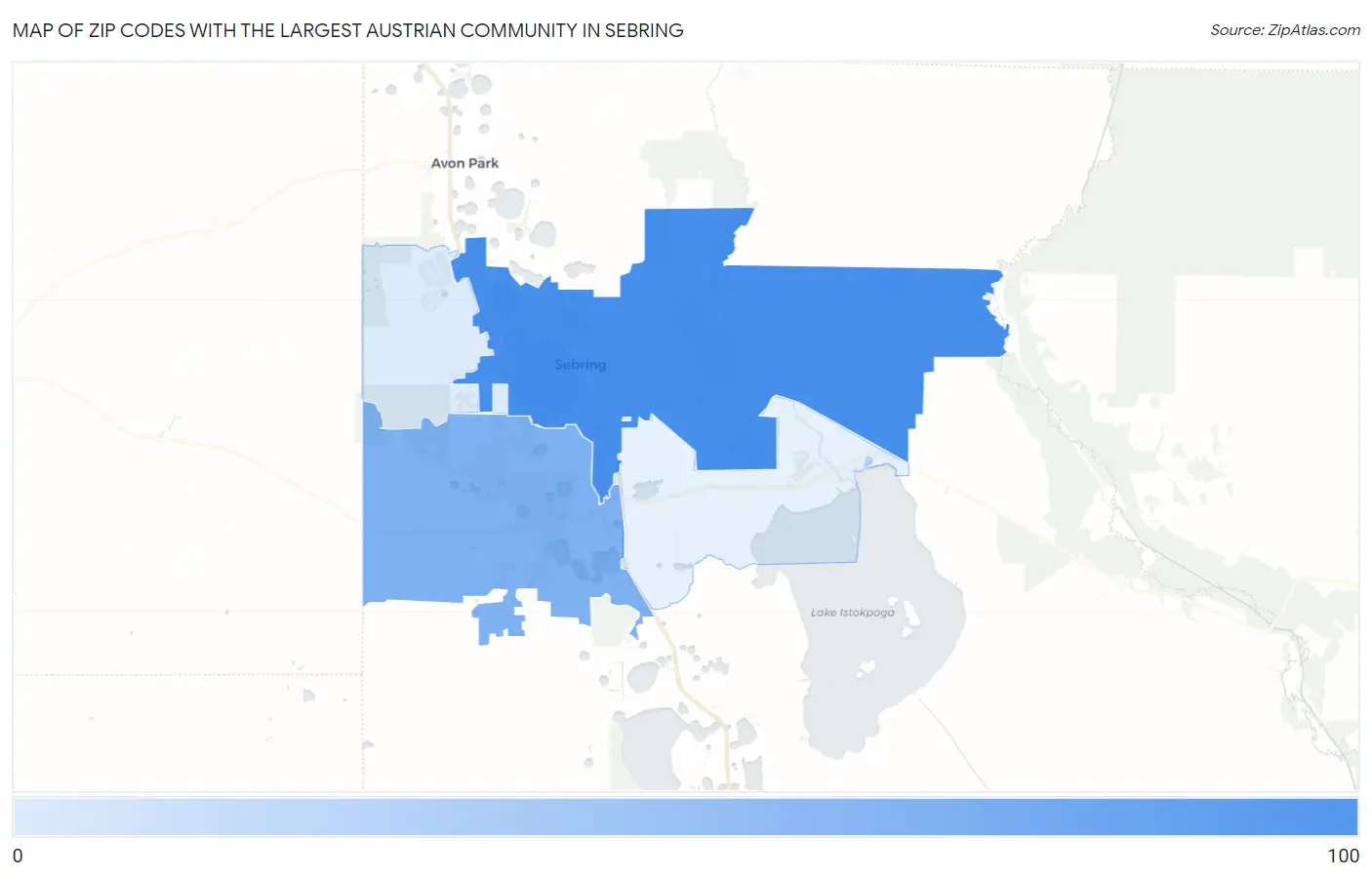 Zip Codes with the Largest Austrian Community in Sebring Map