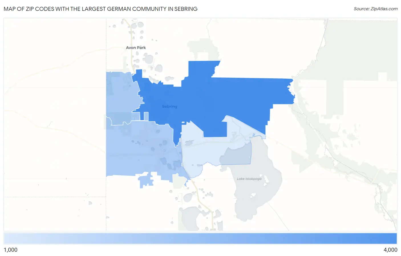 Zip Codes with the Largest German Community in Sebring Map