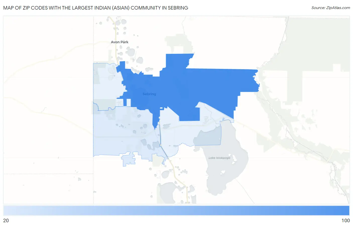 Zip Codes with the Largest Indian (Asian) Community in Sebring Map