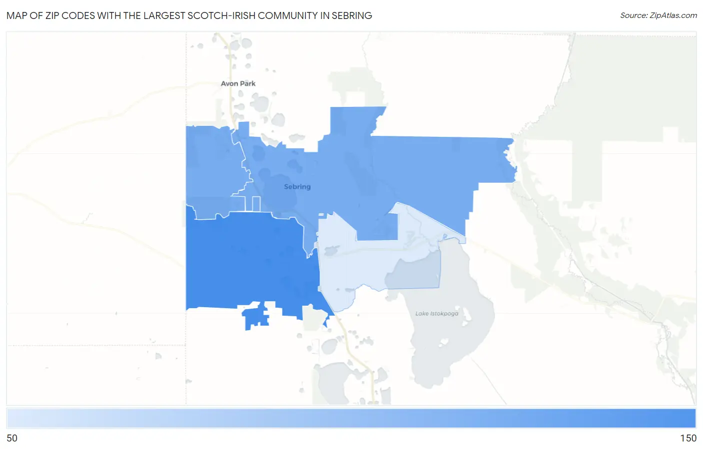 Zip Codes with the Largest Scotch-Irish Community in Sebring Map