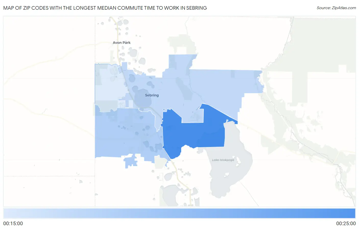 Zip Codes with the Longest Median Commute Time to Work in Sebring Map