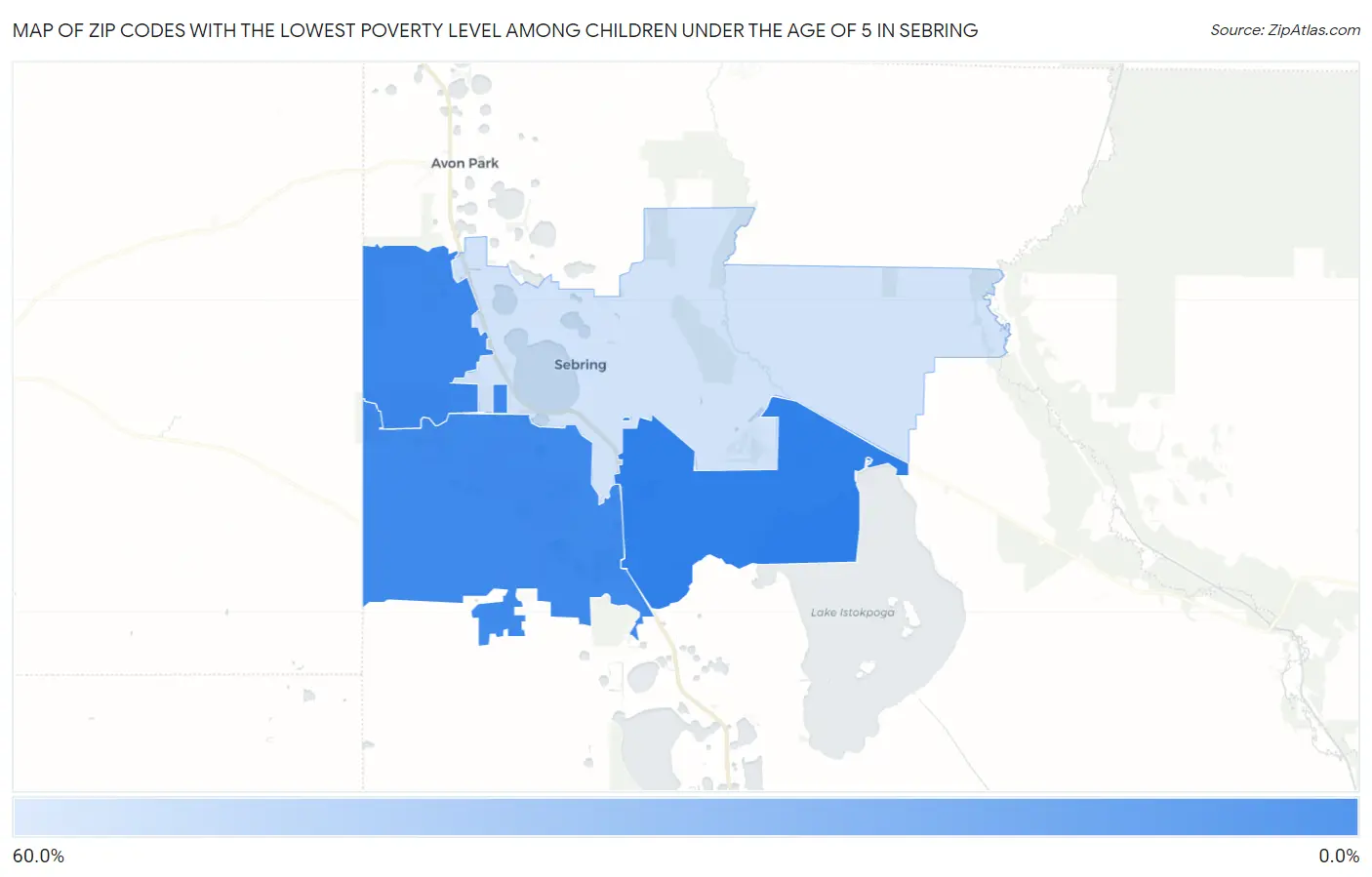 Zip Codes with the Lowest Poverty Level Among Children Under the Age of 5 in Sebring Map