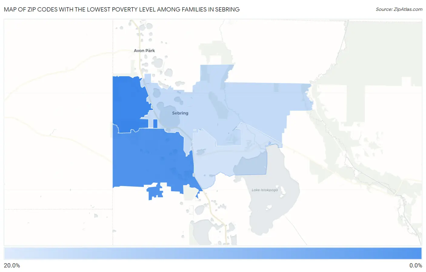 Zip Codes with the Lowest Poverty Level Among Families in Sebring Map