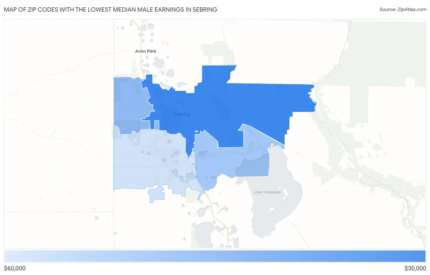 Zip Codes with the Lowest Median Male Earnings in Sebring Map