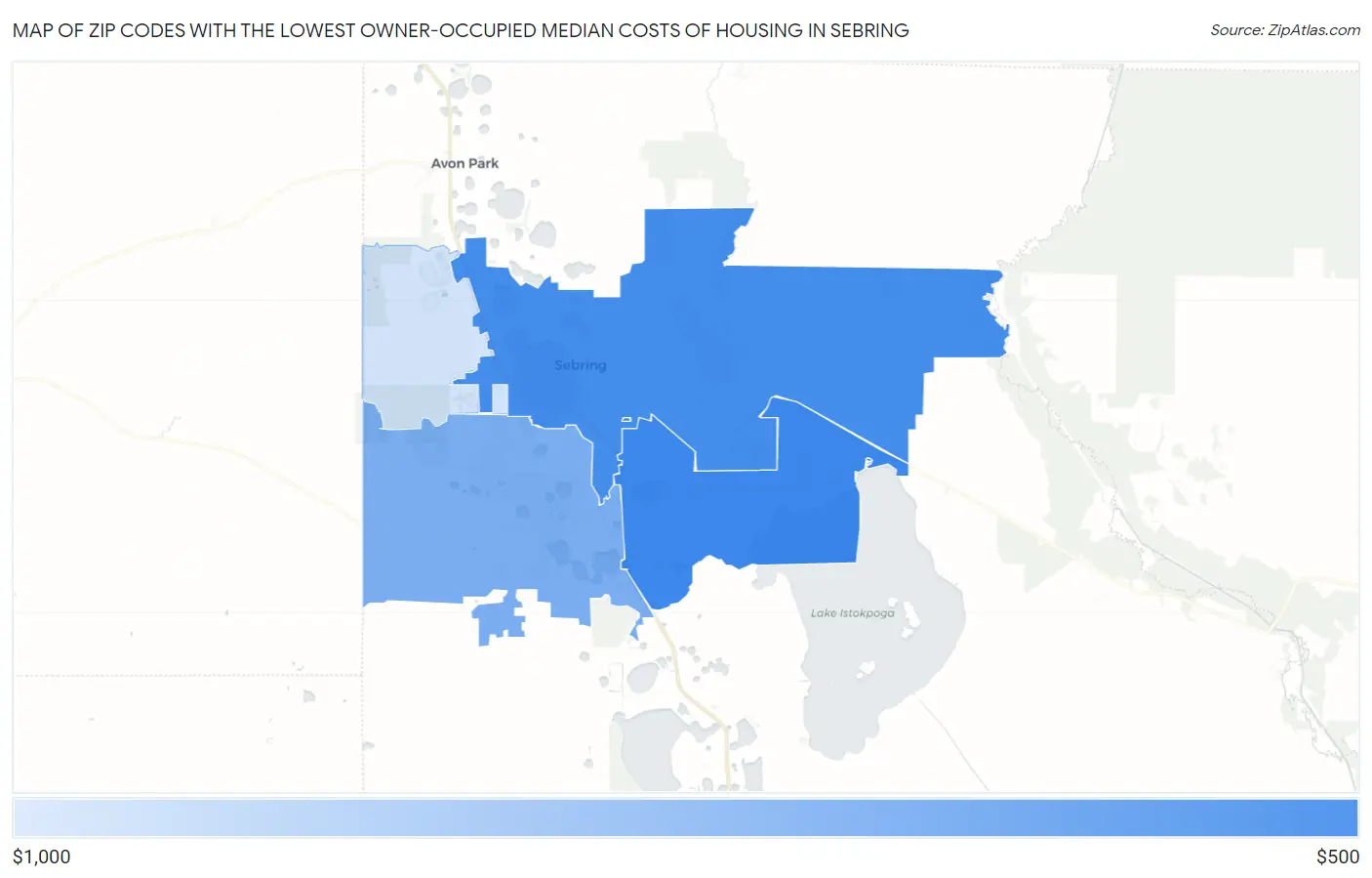 Zip Codes with the Lowest Owner-Occupied Median Costs of Housing in Sebring Map