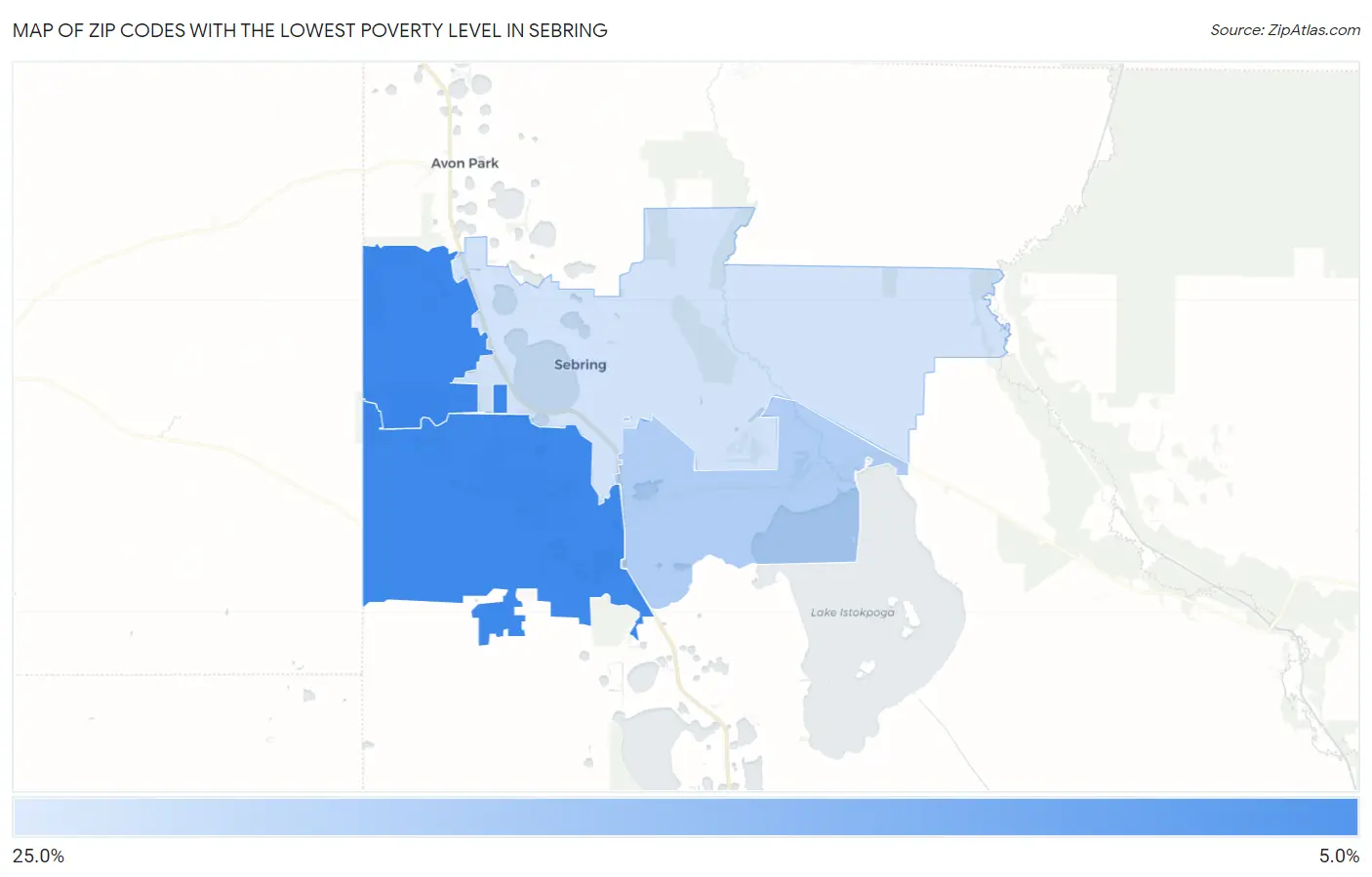 Zip Codes with the Lowest Poverty Level in Sebring Map