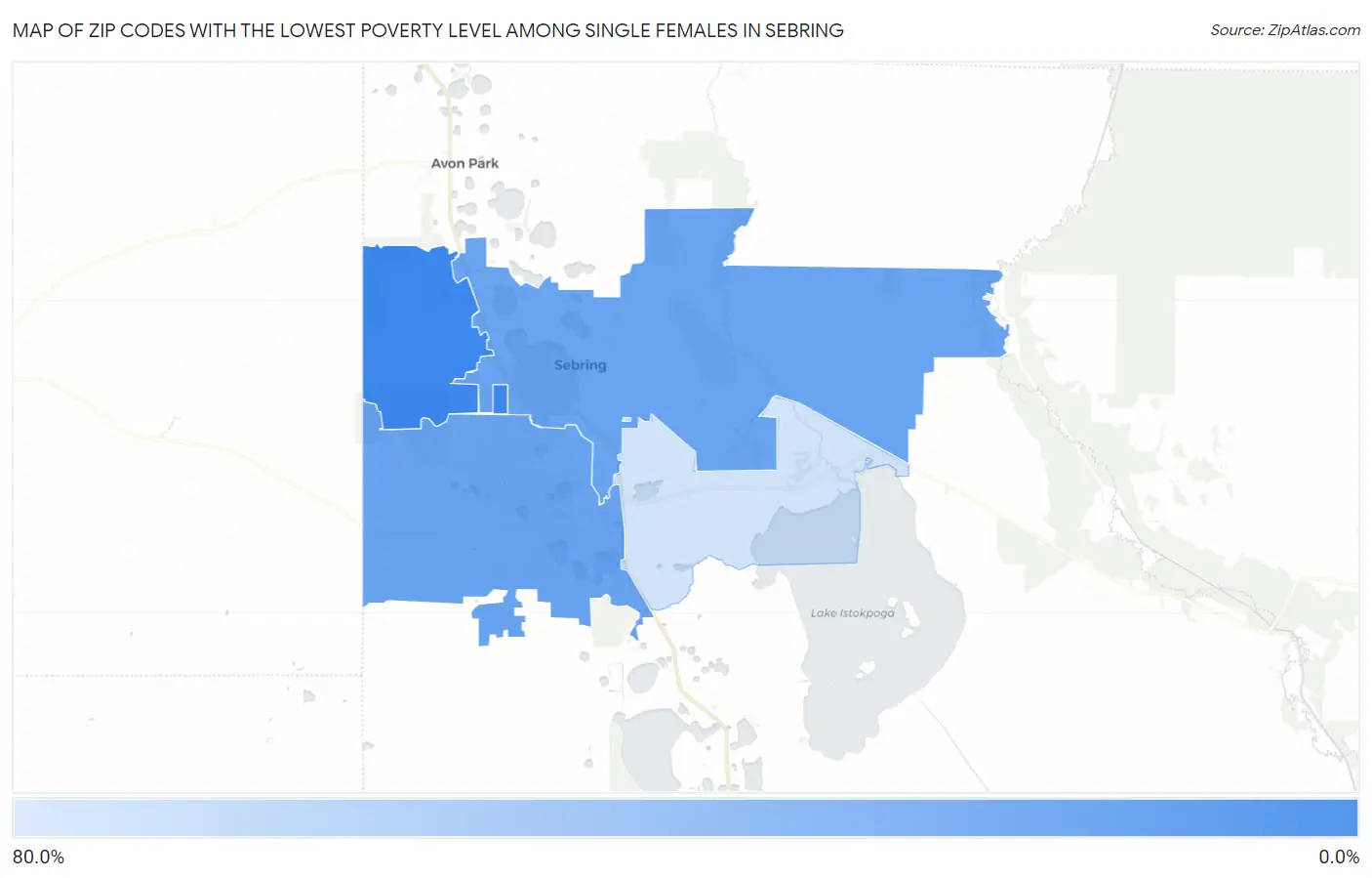 Zip Codes with the Lowest Poverty Level Among Single Females in Sebring Map