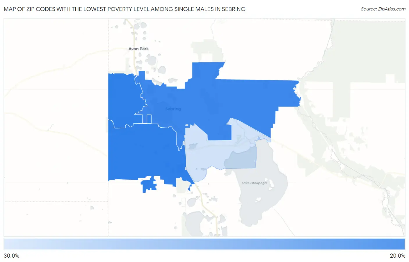 Zip Codes with the Lowest Poverty Level Among Single Males in Sebring Map