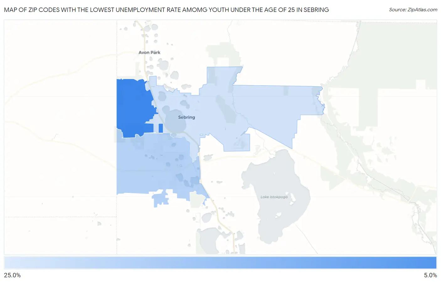 Zip Codes with the Lowest Unemployment Rate Amomg Youth Under the Age of 25 in Sebring Map