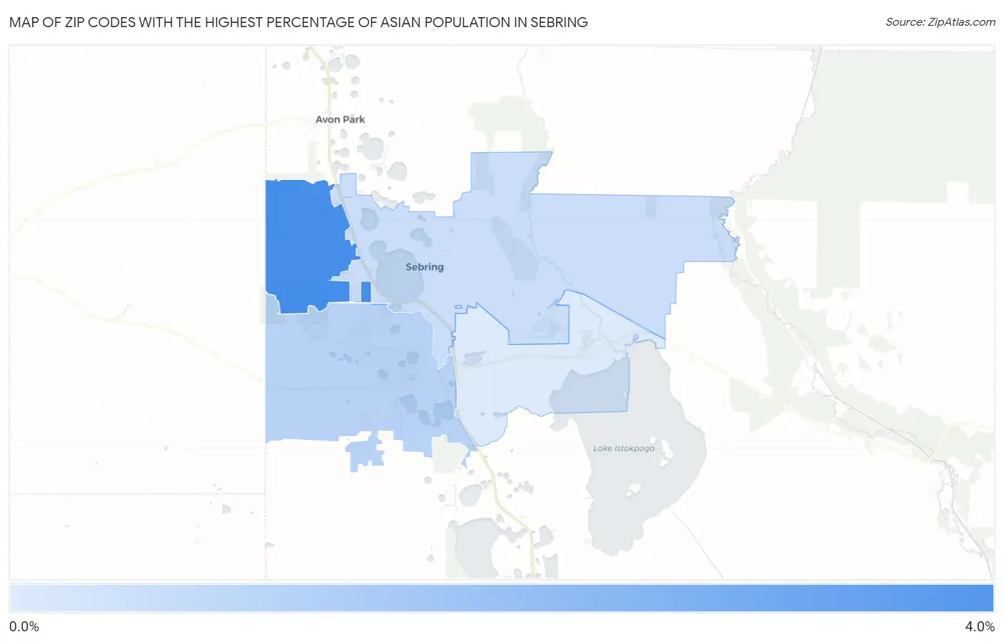 Zip Codes with the Highest Percentage of Asian Population in Sebring Map