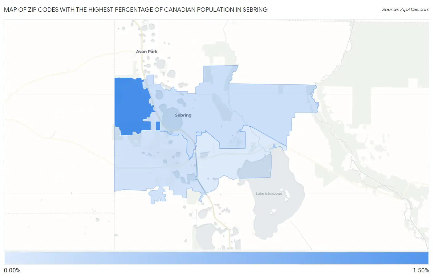 Zip Codes with the Highest Percentage of Canadian Population in Sebring Map