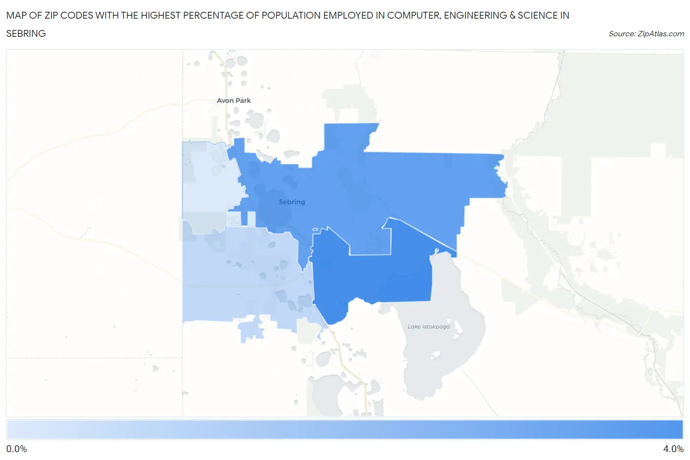 Zip Codes with the Highest Percentage of Population Employed in Computer, Engineering & Science in Sebring Map