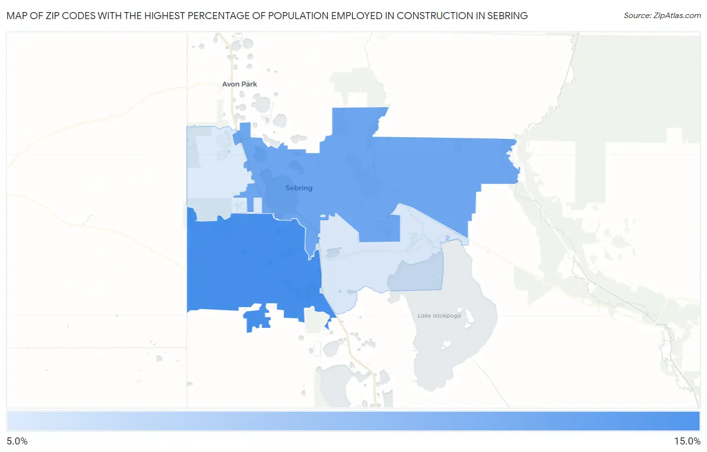 Zip Codes with the Highest Percentage of Population Employed in Construction in Sebring Map