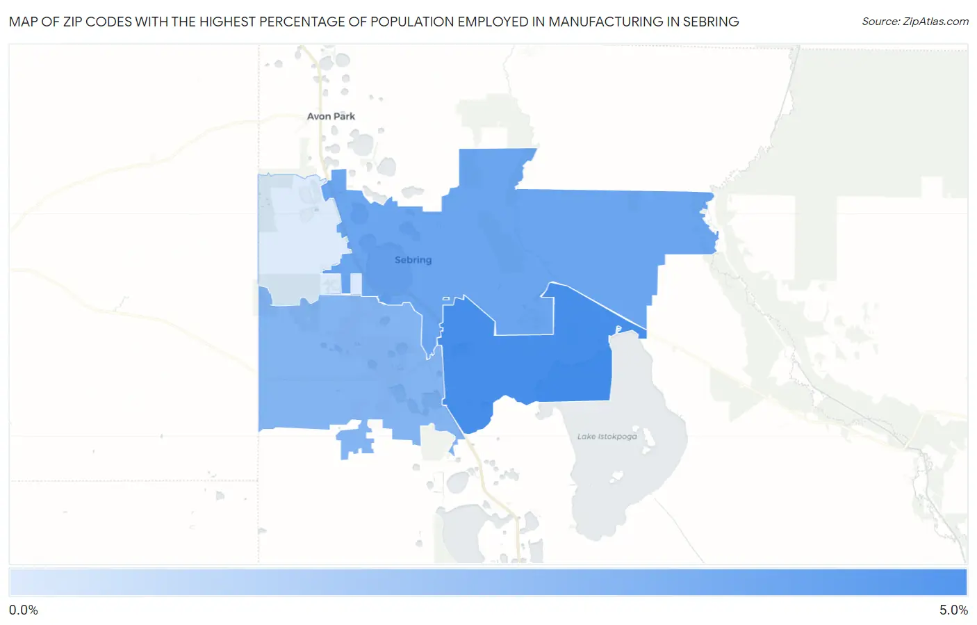 Zip Codes with the Highest Percentage of Population Employed in Manufacturing in Sebring Map