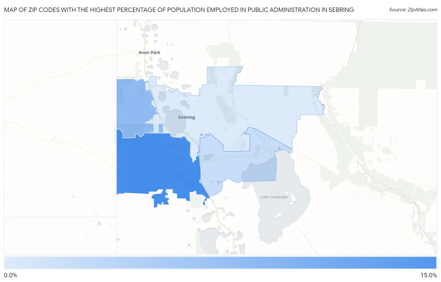 Zip Codes with the Highest Percentage of Population Employed in Public Administration in Sebring Map