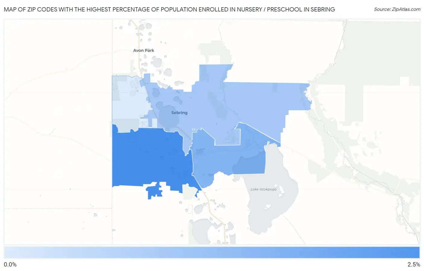 Zip Codes with the Highest Percentage of Population Enrolled in Nursery / Preschool in Sebring Map