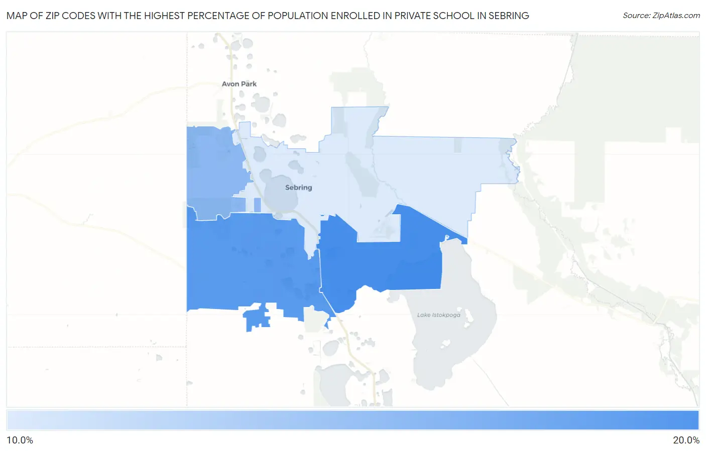 Zip Codes with the Highest Percentage of Population Enrolled in Private School in Sebring Map