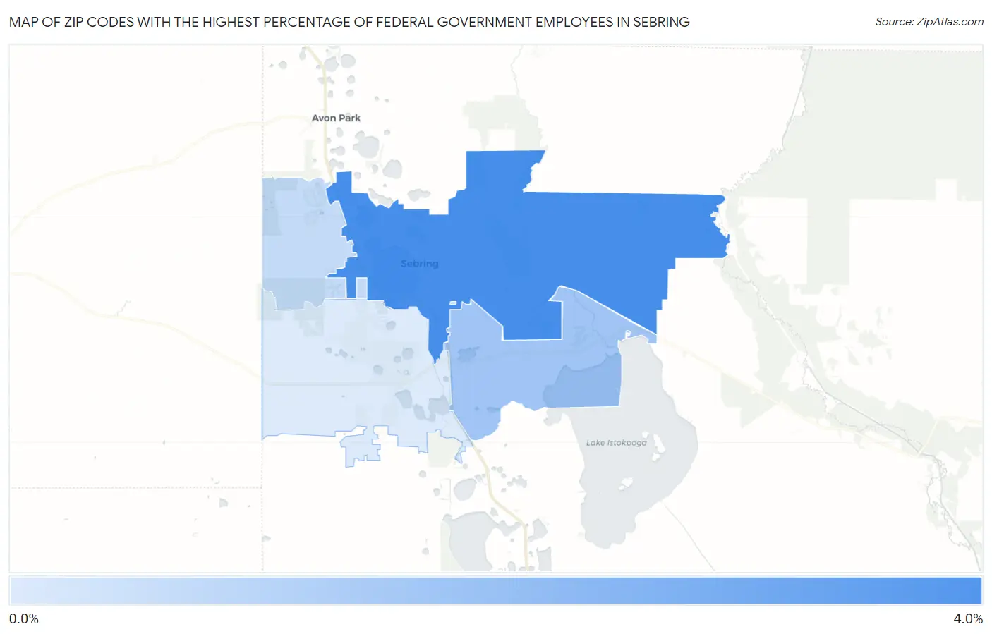 Zip Codes with the Highest Percentage of Federal Government Employees in Sebring Map