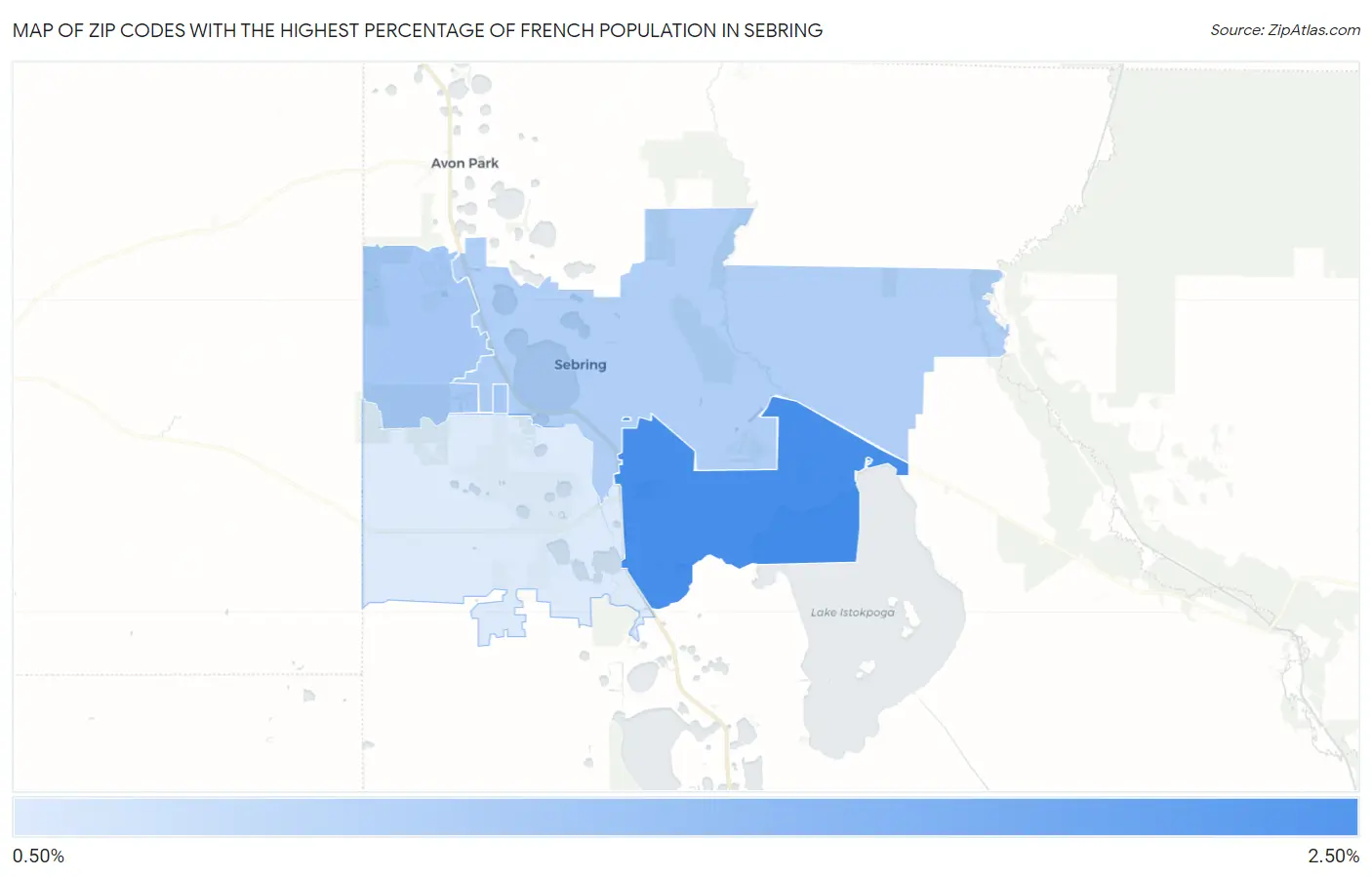 Zip Codes with the Highest Percentage of French Population in Sebring Map