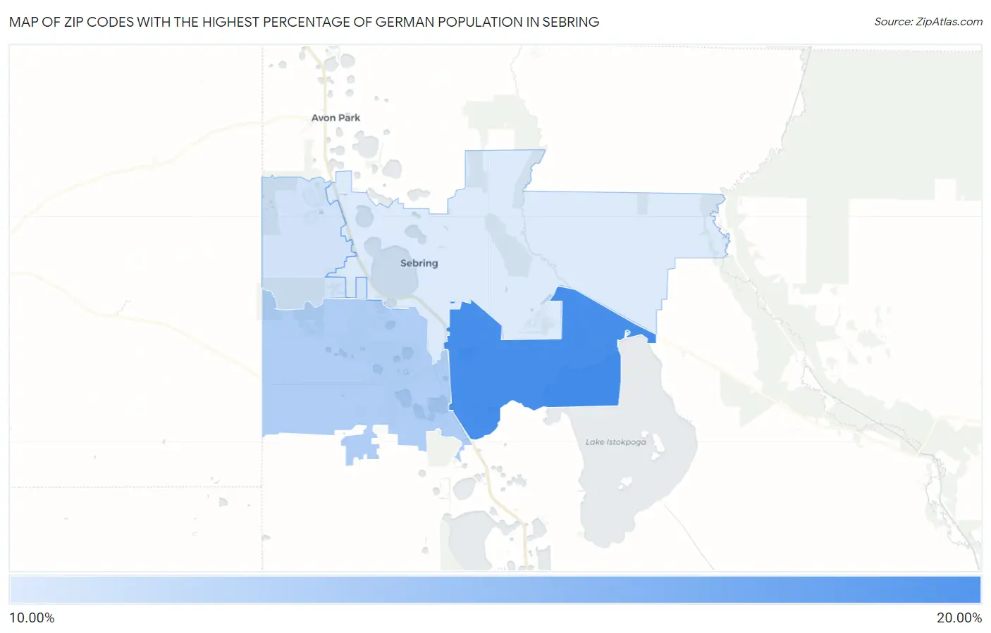 Zip Codes with the Highest Percentage of German Population in Sebring Map