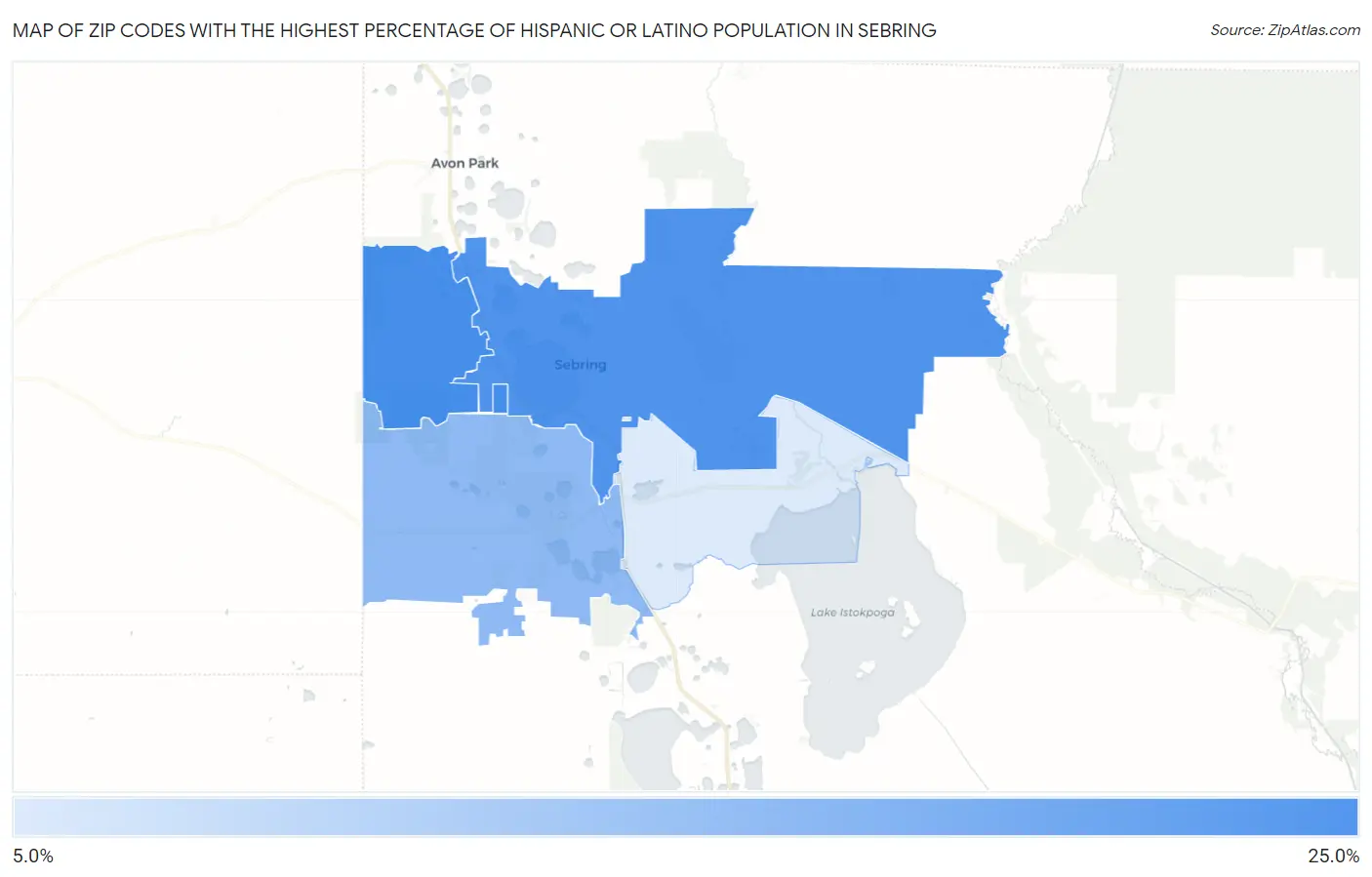Zip Codes with the Highest Percentage of Hispanic or Latino Population in Sebring Map