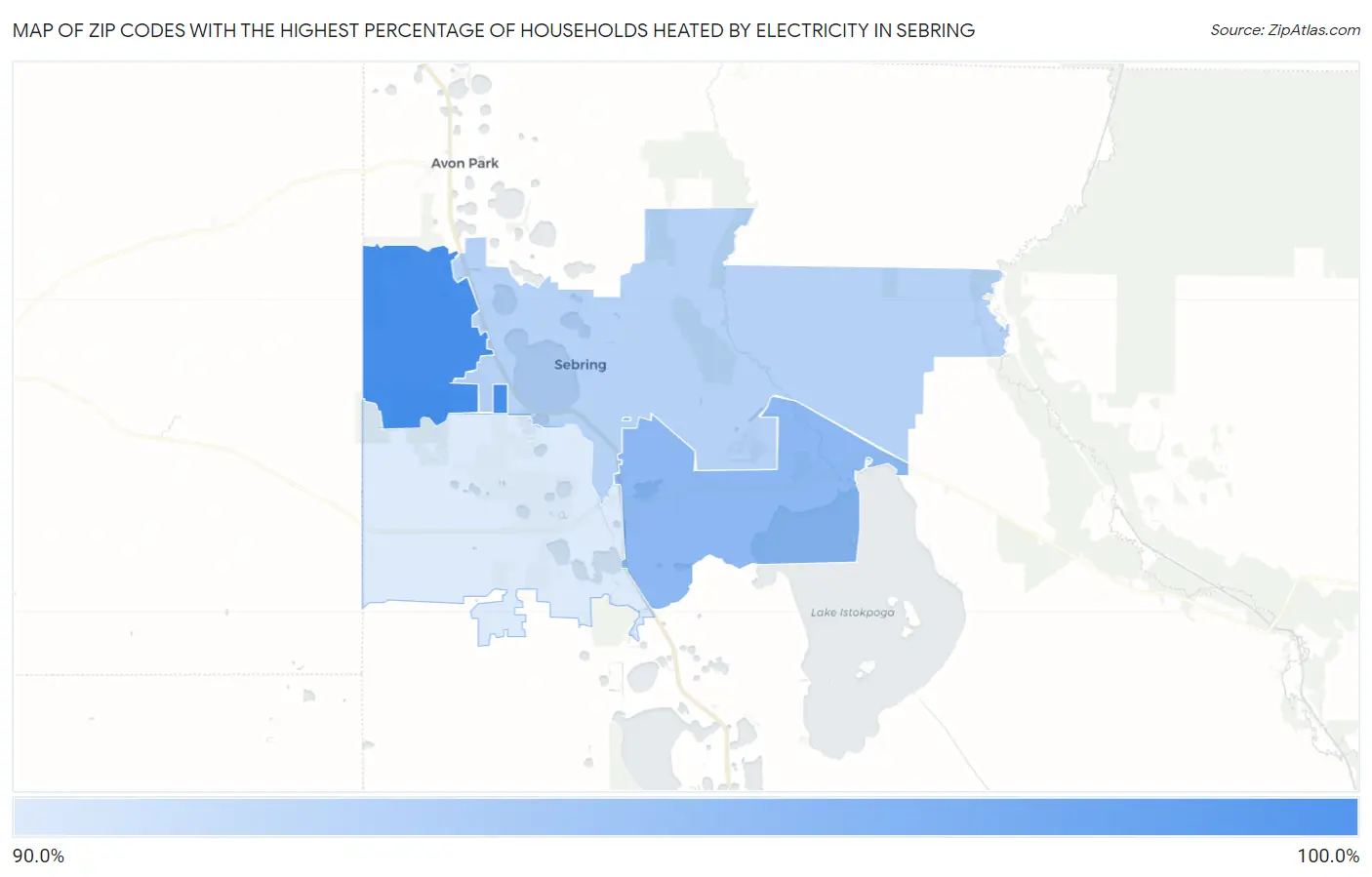 Zip Codes with the Highest Percentage of Households Heated by Electricity in Sebring Map
