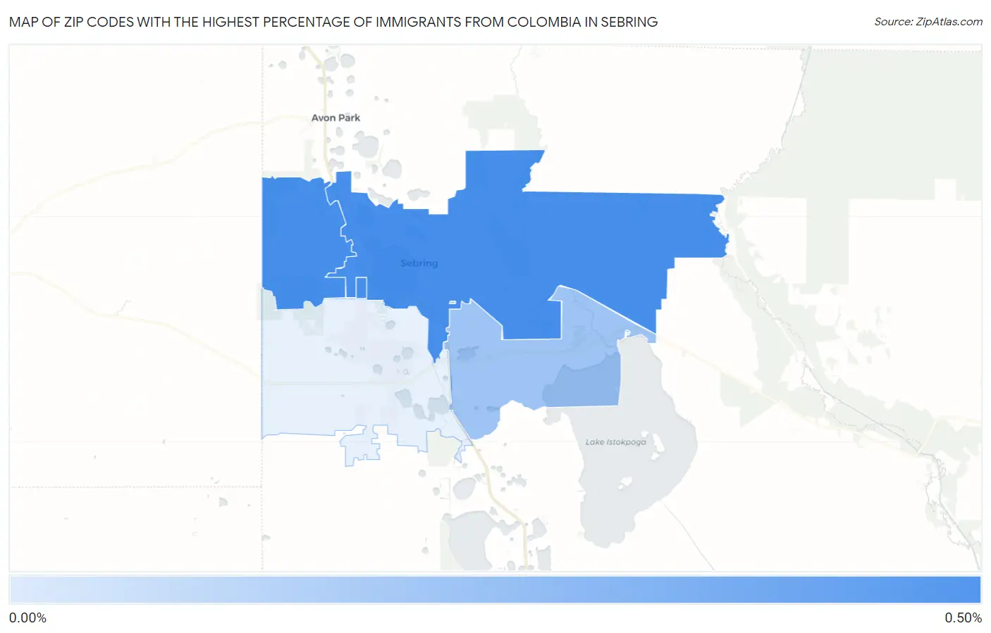 Zip Codes with the Highest Percentage of Immigrants from Colombia in Sebring Map