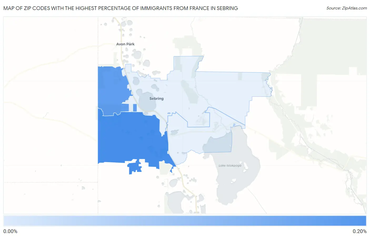 Zip Codes with the Highest Percentage of Immigrants from France in Sebring Map