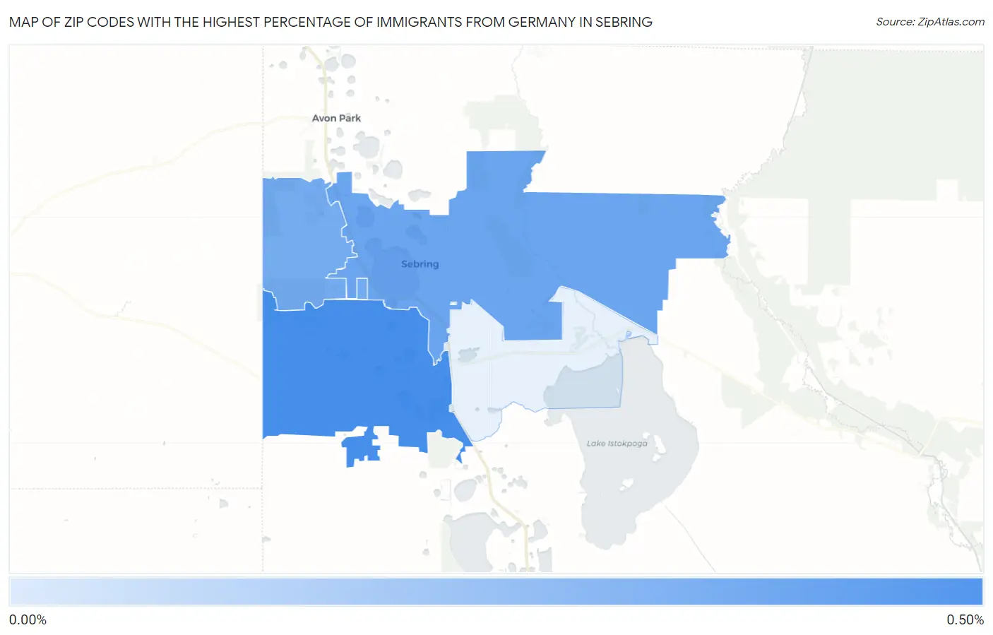 Zip Codes with the Highest Percentage of Immigrants from Germany in Sebring Map