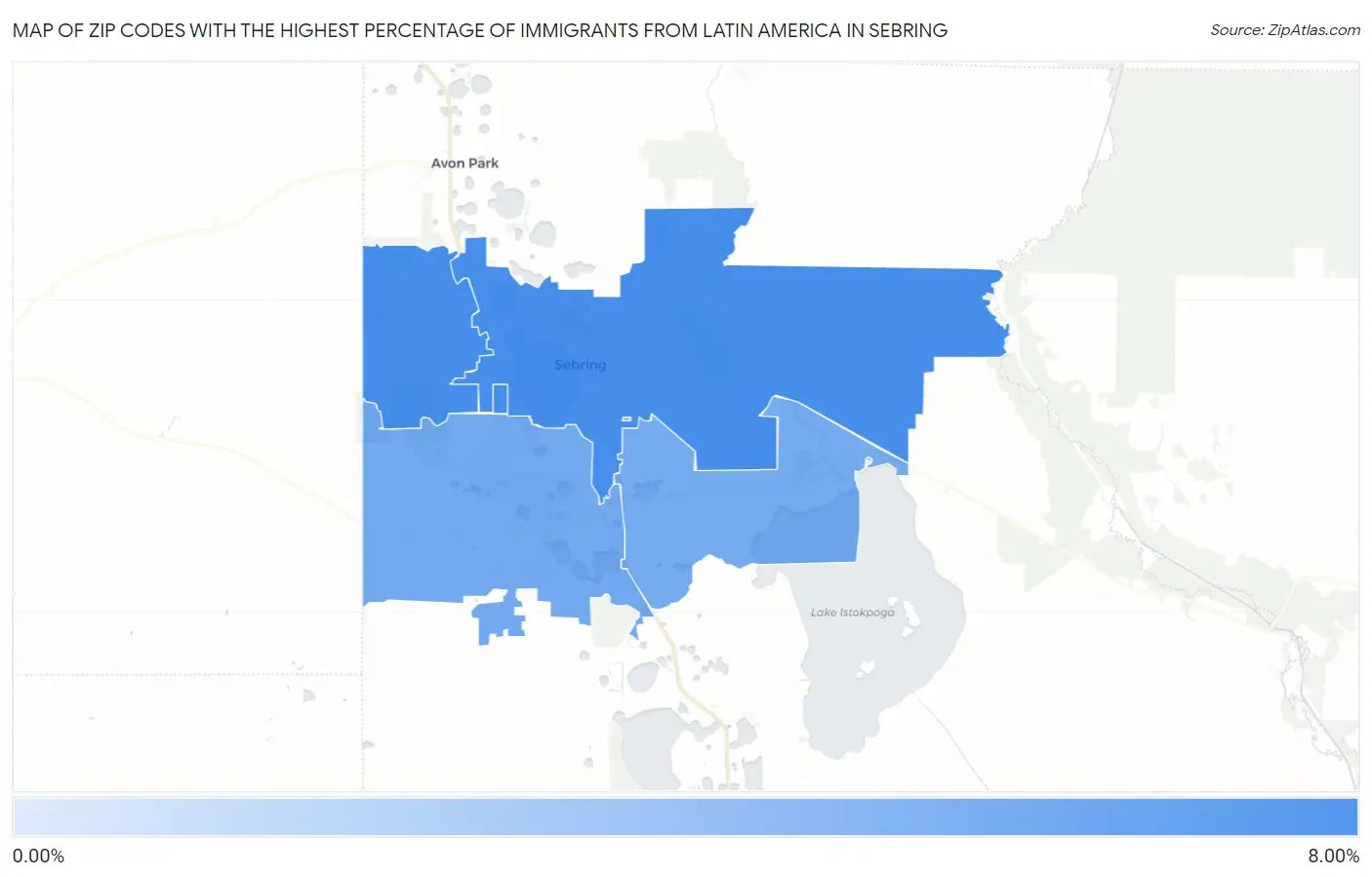Zip Codes with the Highest Percentage of Immigrants from Latin America in Sebring Map