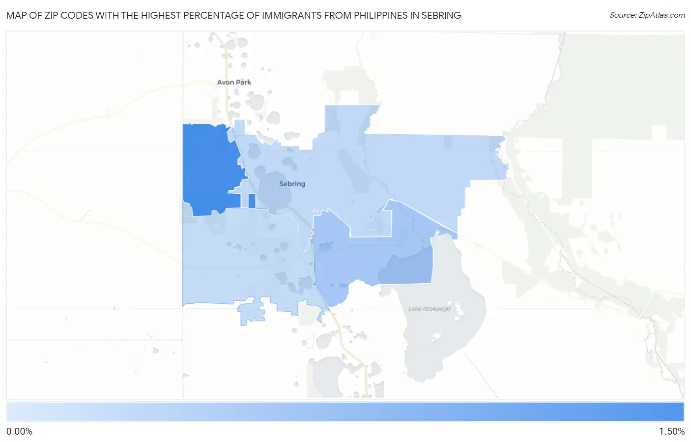 Zip Codes with the Highest Percentage of Immigrants from Philippines in Sebring Map