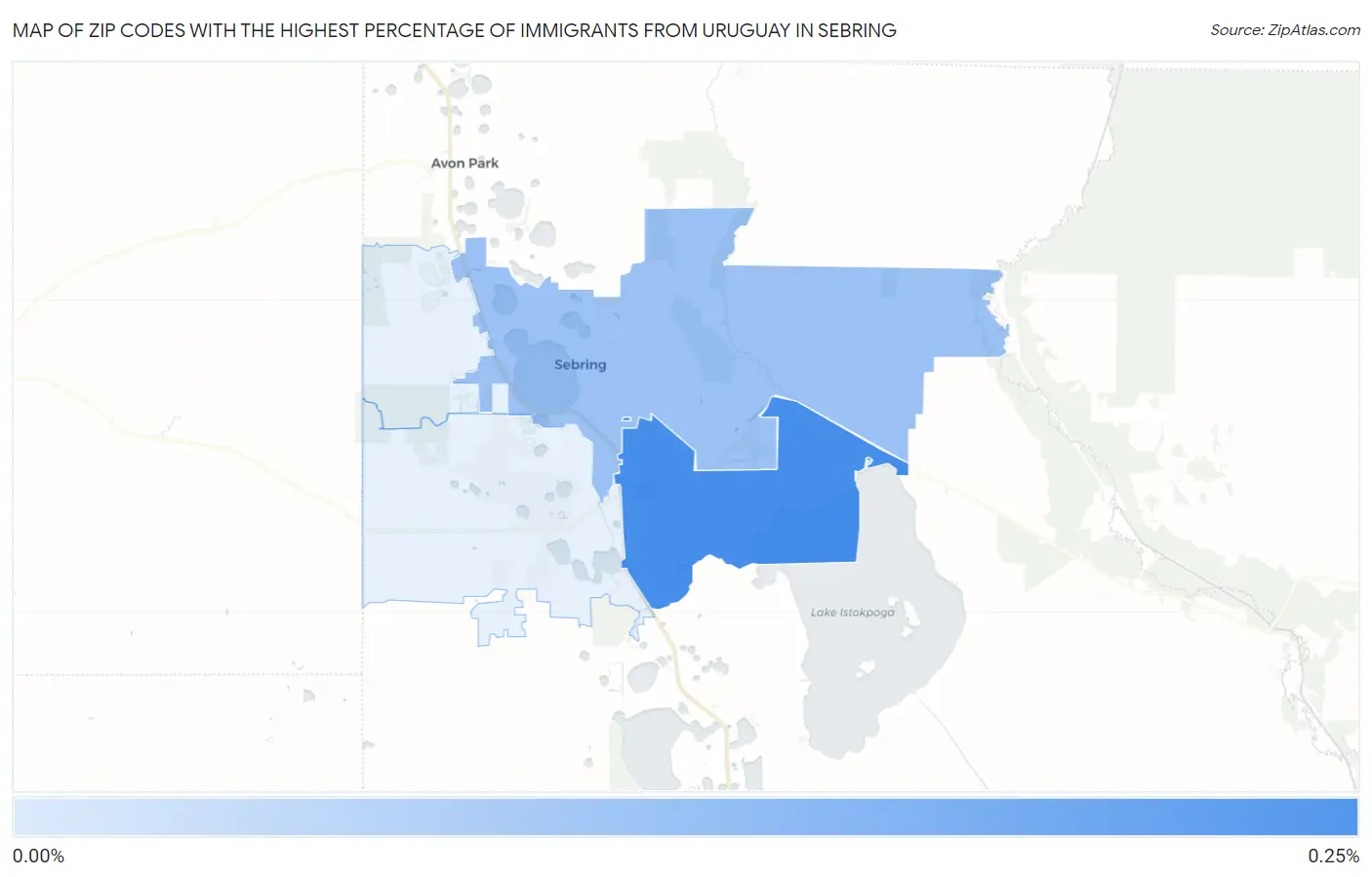 Zip Codes with the Highest Percentage of Immigrants from Uruguay in Sebring Map
