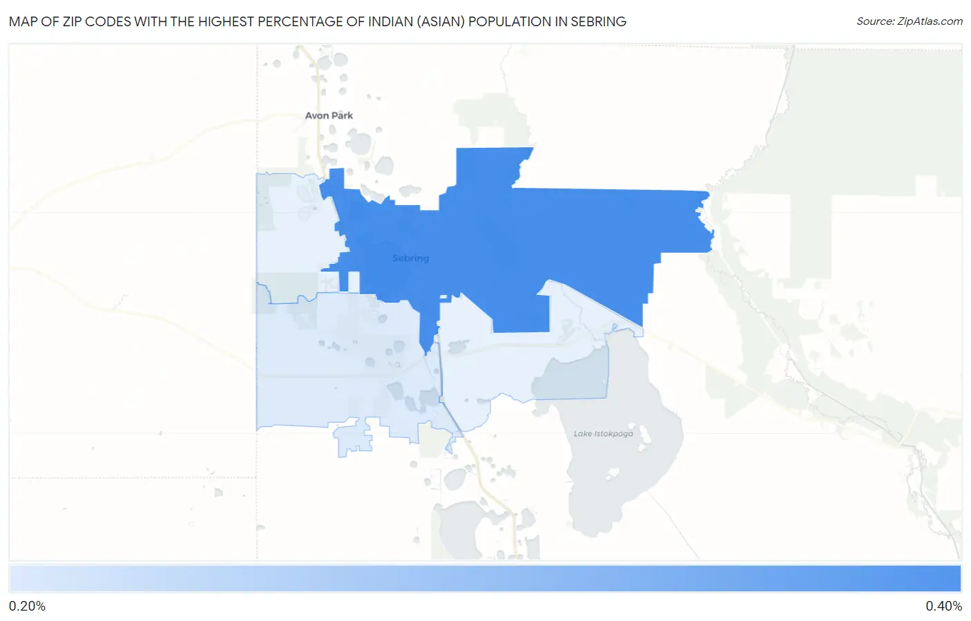 Zip Codes with the Highest Percentage of Indian (Asian) Population in Sebring Map