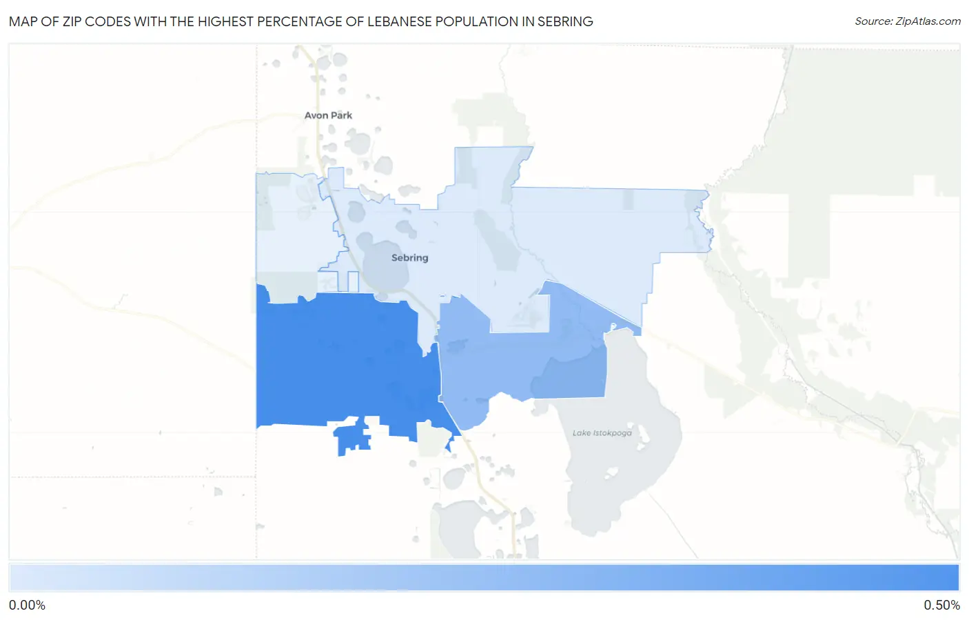 Zip Codes with the Highest Percentage of Lebanese Population in Sebring Map