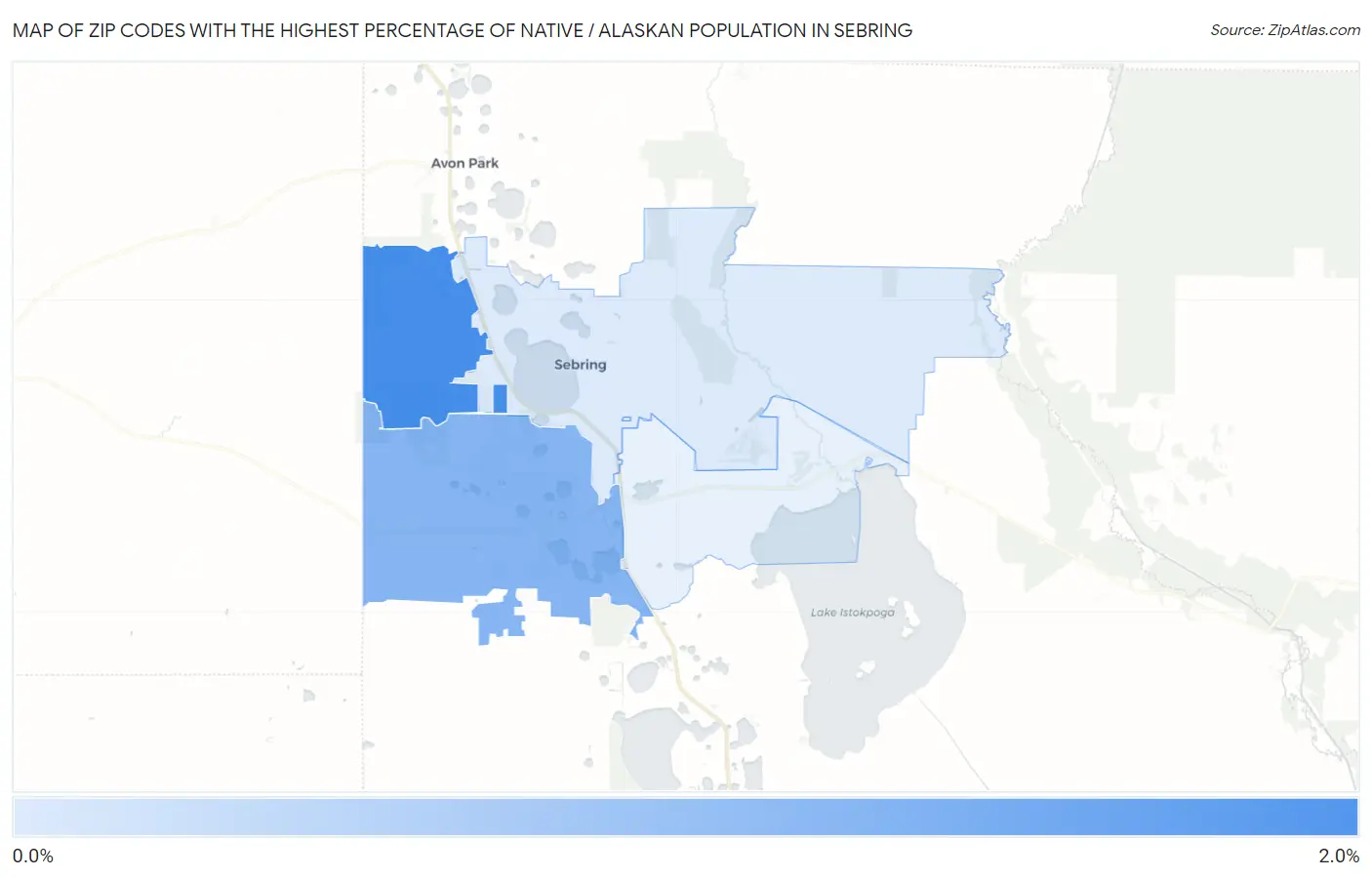 Zip Codes with the Highest Percentage of Native / Alaskan Population in Sebring Map