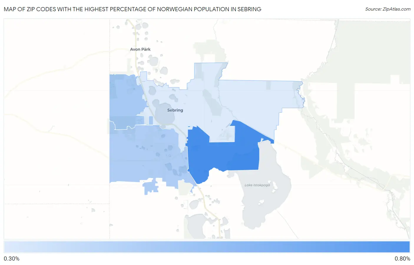 Zip Codes with the Highest Percentage of Norwegian Population in Sebring Map