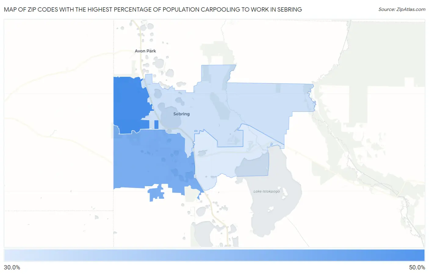 Zip Codes with the Highest Percentage of Population Carpooling to Work in Sebring Map