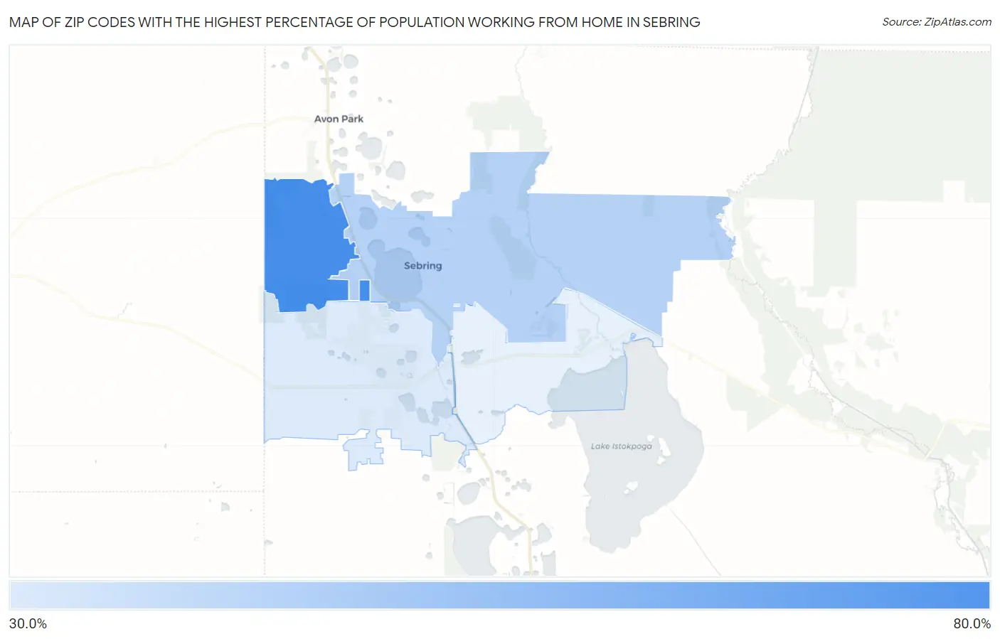 Zip Codes with the Highest Percentage of Population Working from Home in Sebring Map