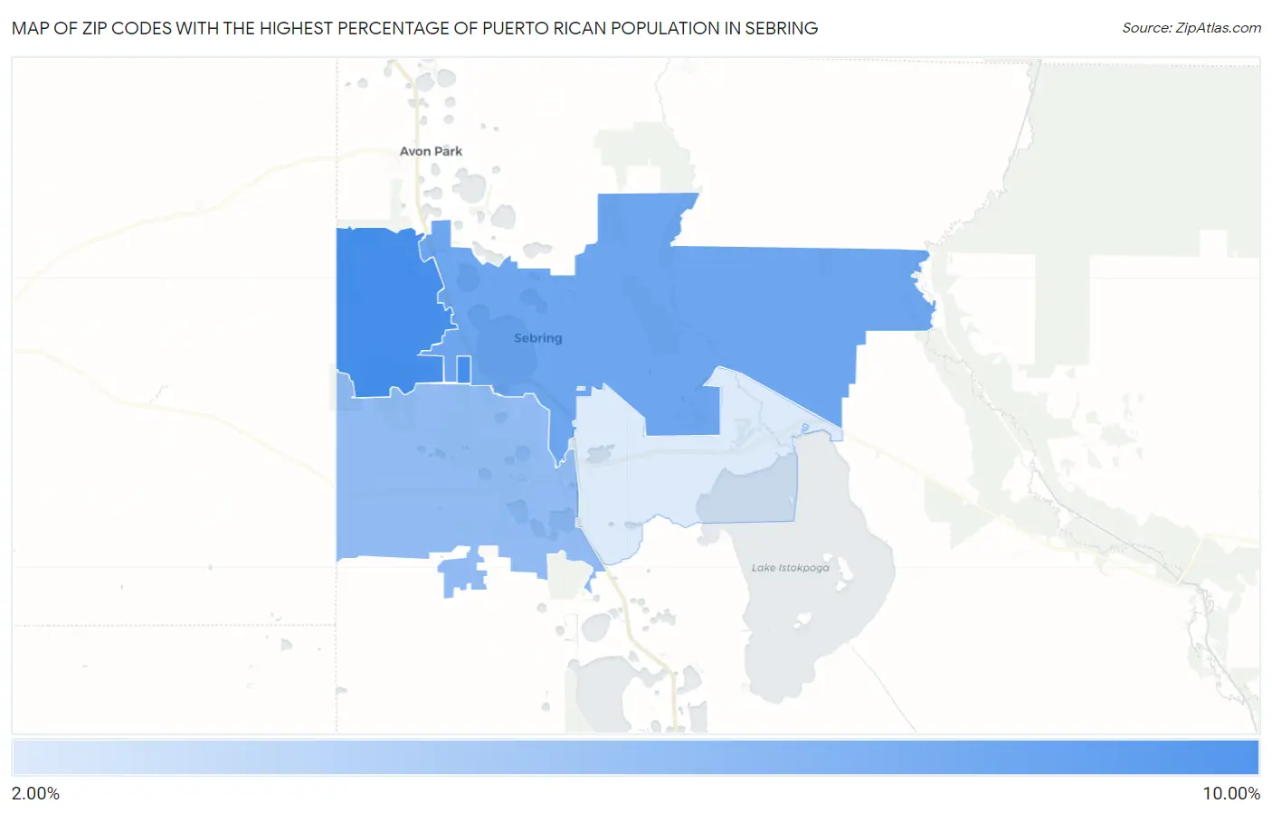 Zip Codes with the Highest Percentage of Puerto Rican Population in Sebring Map