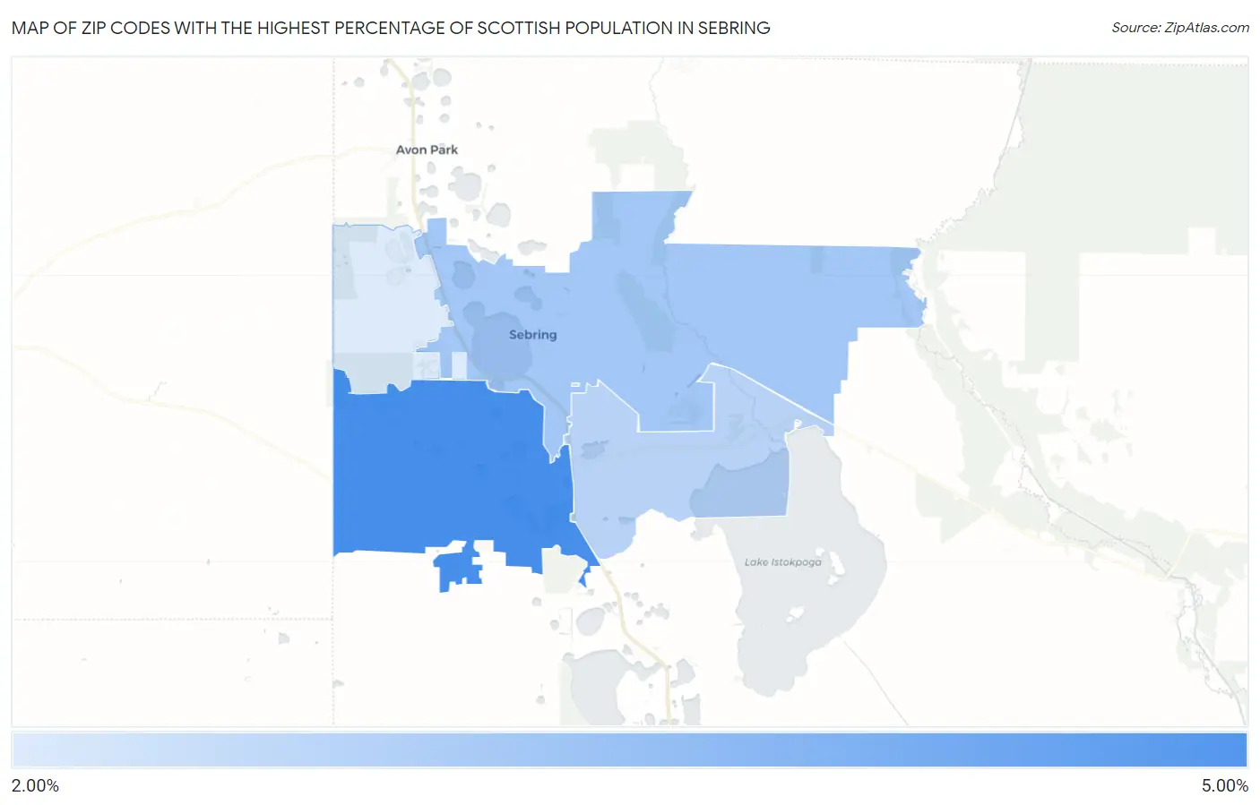 Zip Codes with the Highest Percentage of Scottish Population in Sebring Map