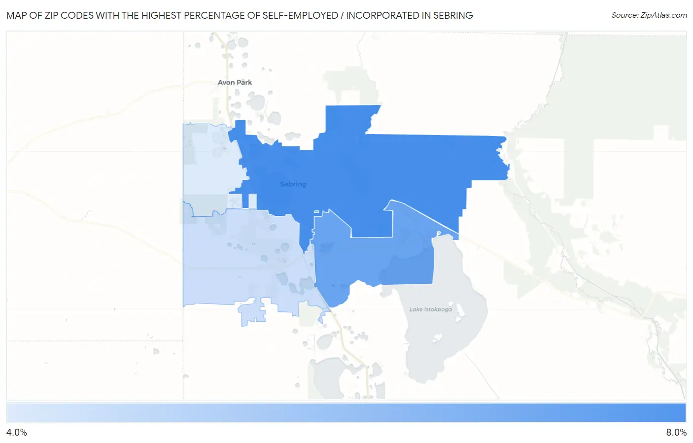 Zip Codes with the Highest Percentage of Self-Employed / Incorporated in Sebring Map