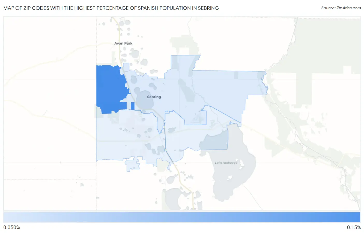 Zip Codes with the Highest Percentage of Spanish Population in Sebring Map