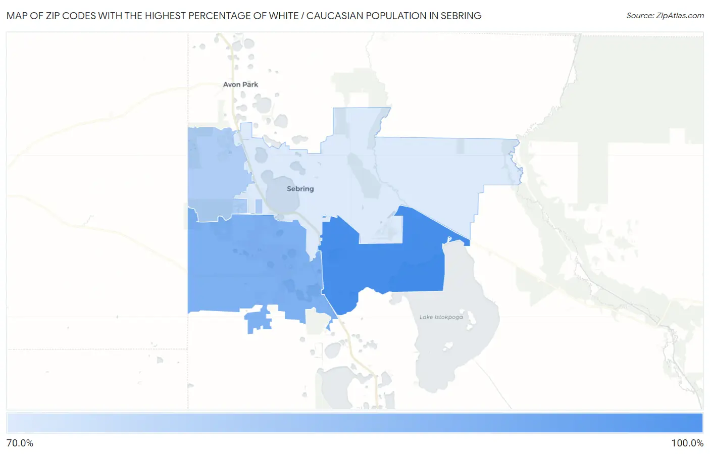 Zip Codes with the Highest Percentage of White / Caucasian Population in Sebring Map