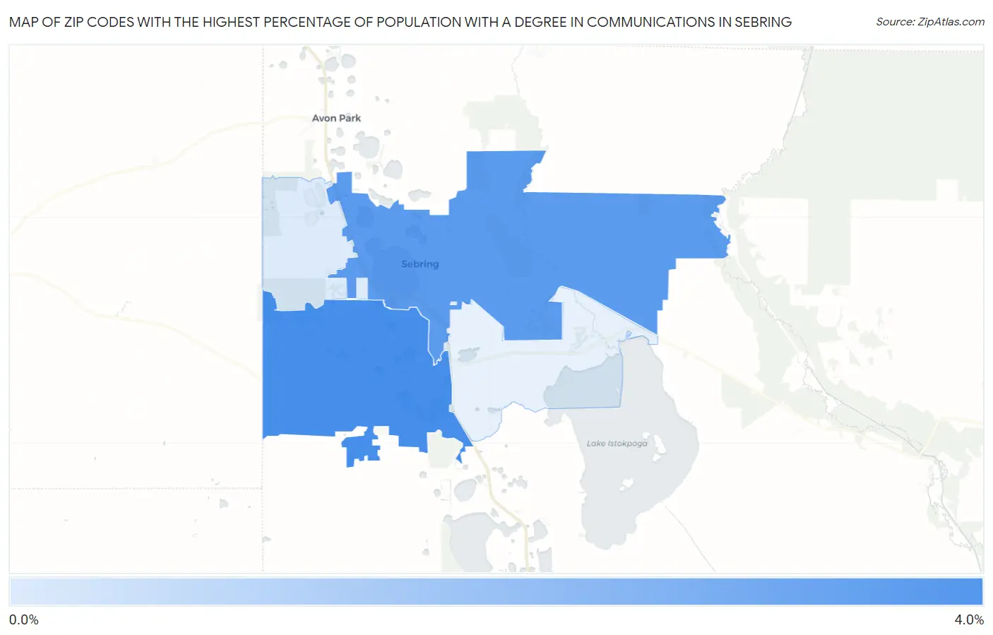 Zip Codes with the Highest Percentage of Population with a Degree in Communications in Sebring Map
