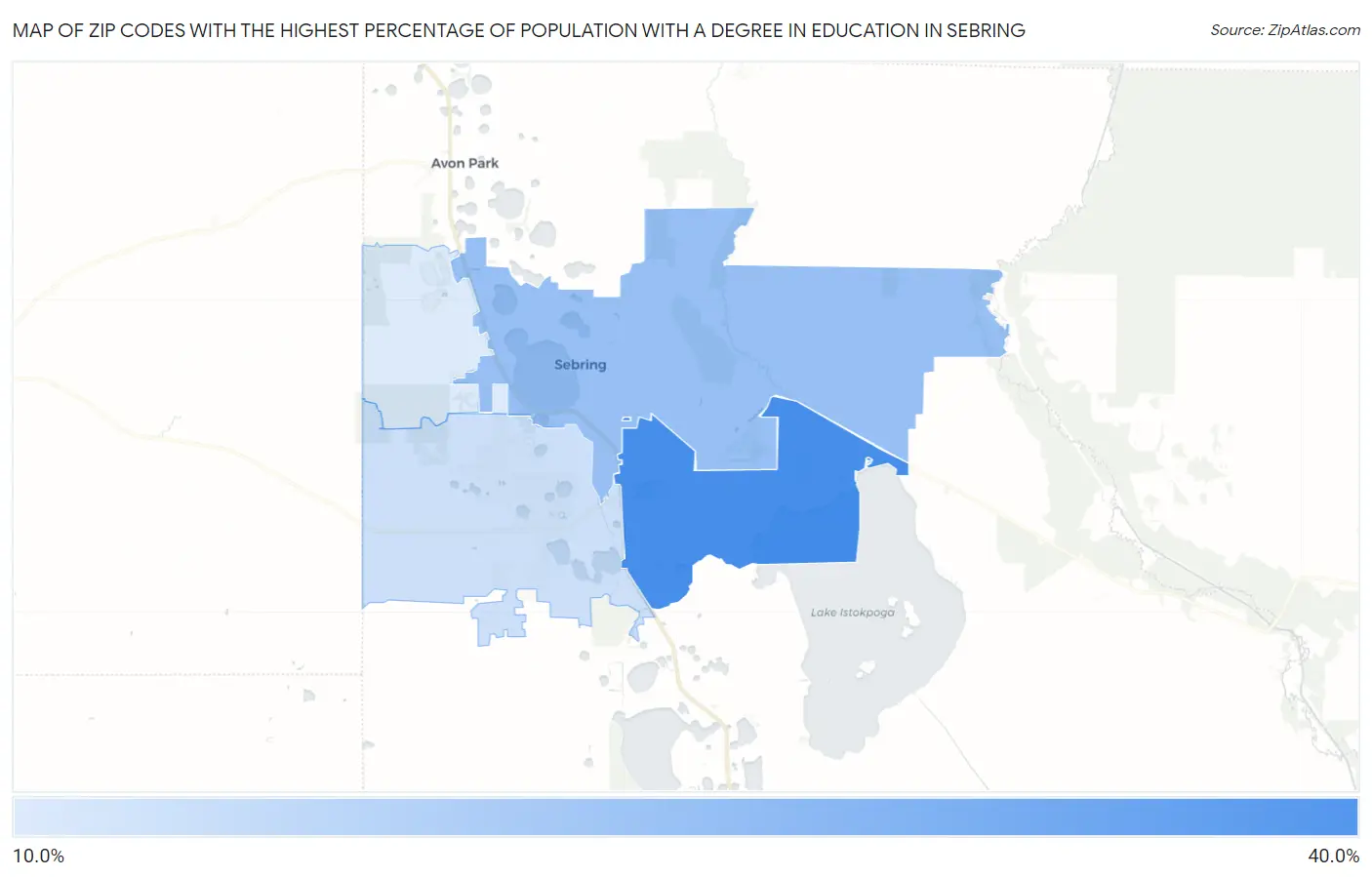Zip Codes with the Highest Percentage of Population with a Degree in Education in Sebring Map