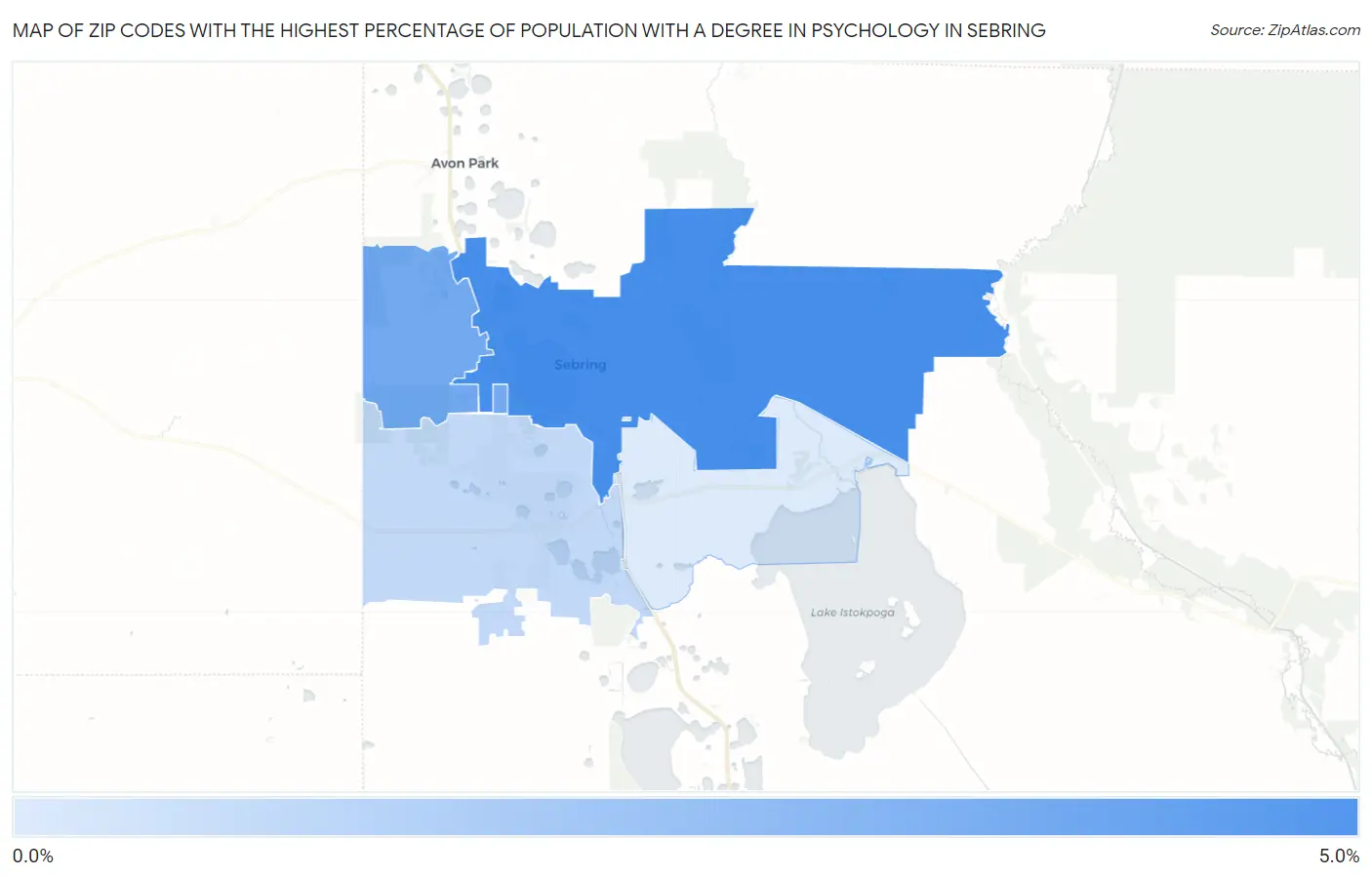 Zip Codes with the Highest Percentage of Population with a Degree in Psychology in Sebring Map