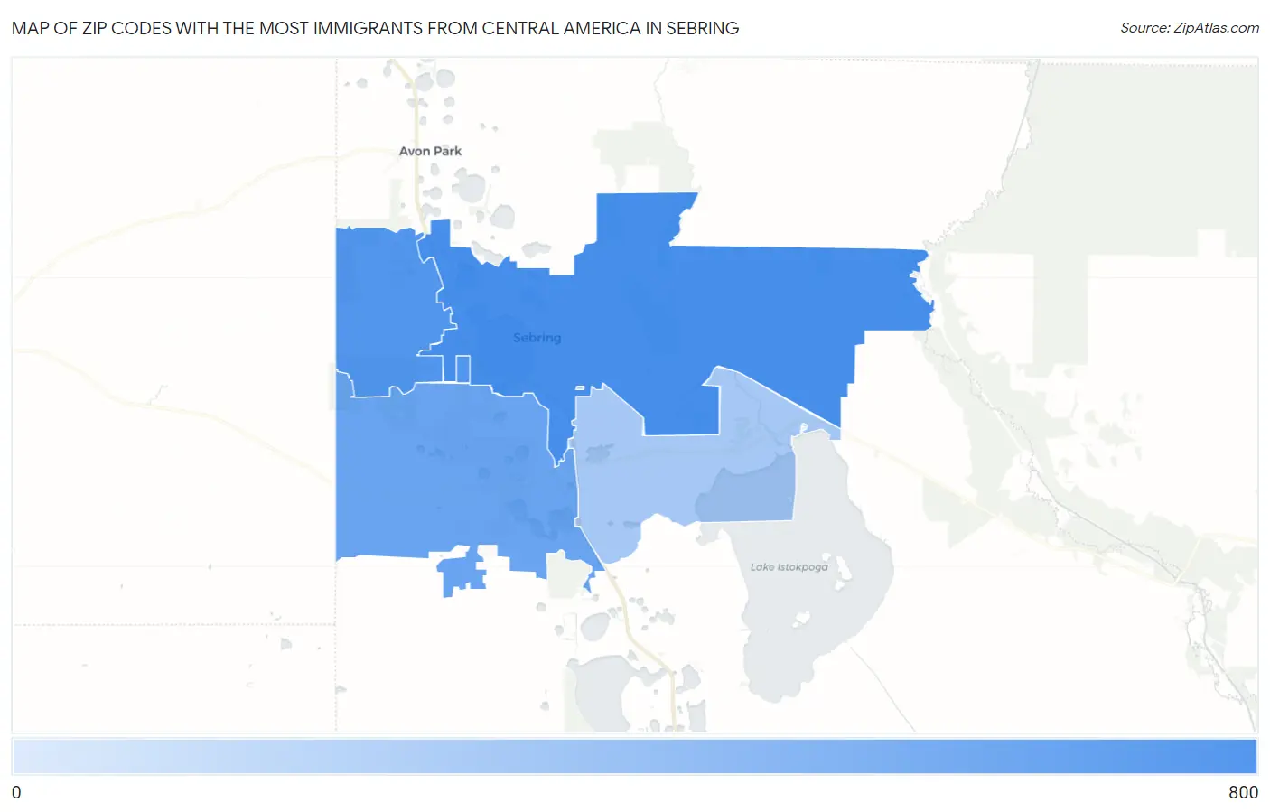 Zip Codes with the Most Immigrants from Central America in Sebring Map