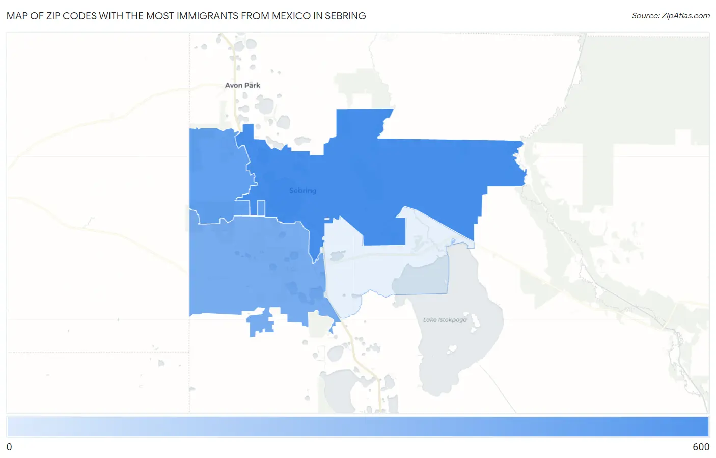 Zip Codes with the Most Immigrants from Mexico in Sebring Map