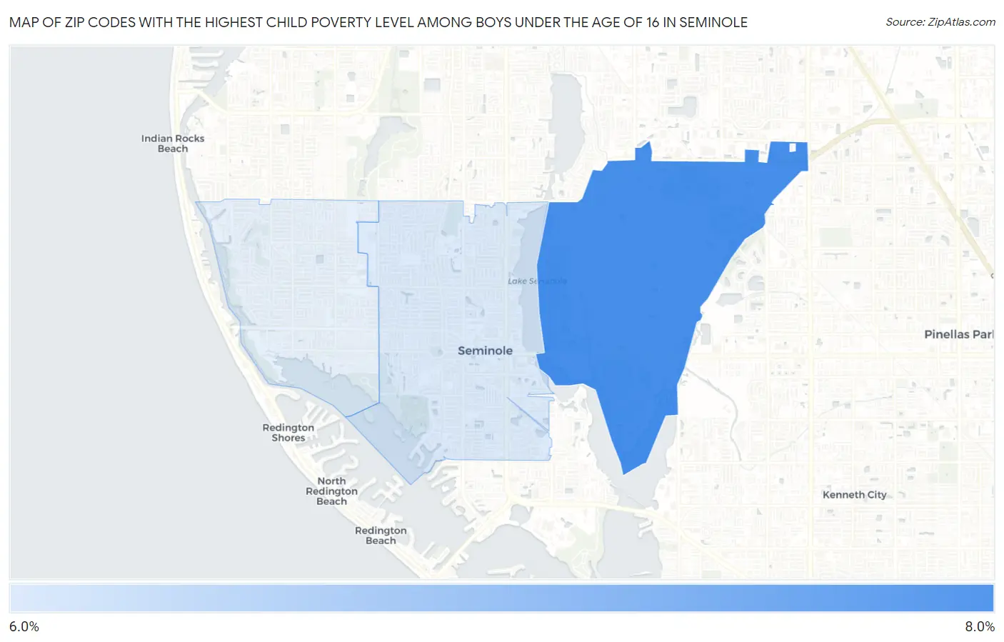 Zip Codes with the Highest Child Poverty Level Among Boys Under the Age of 16 in Seminole Map